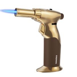 Sondiko DUAL Style Flame Butane Torch Lighter, Adjustable Flame Size Butane Lighter, Refillable Blow Torch with Continuous Flame Lock for Cooking, Butane Gas Is Not Included, Gold