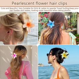 BAISEN Pearlescent Hawaiian Flower Hair Clips,3.14" Large Plumeria Flower Claw Clip for Women Thin Thick Curly Hair,Strong Non-slip, Hibiscus Hair Clip,Beach Vacation hair accessories for Women Girls