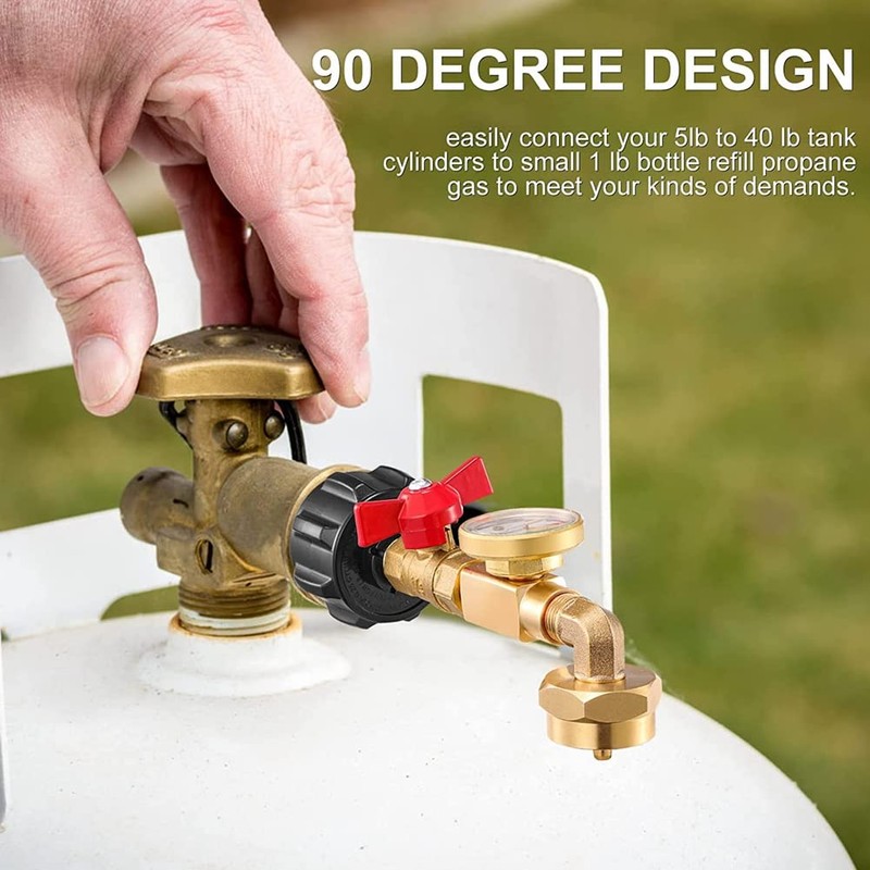 Hopbucan Brass Propane Tank Adapter with Propane Tank Gauge, 90