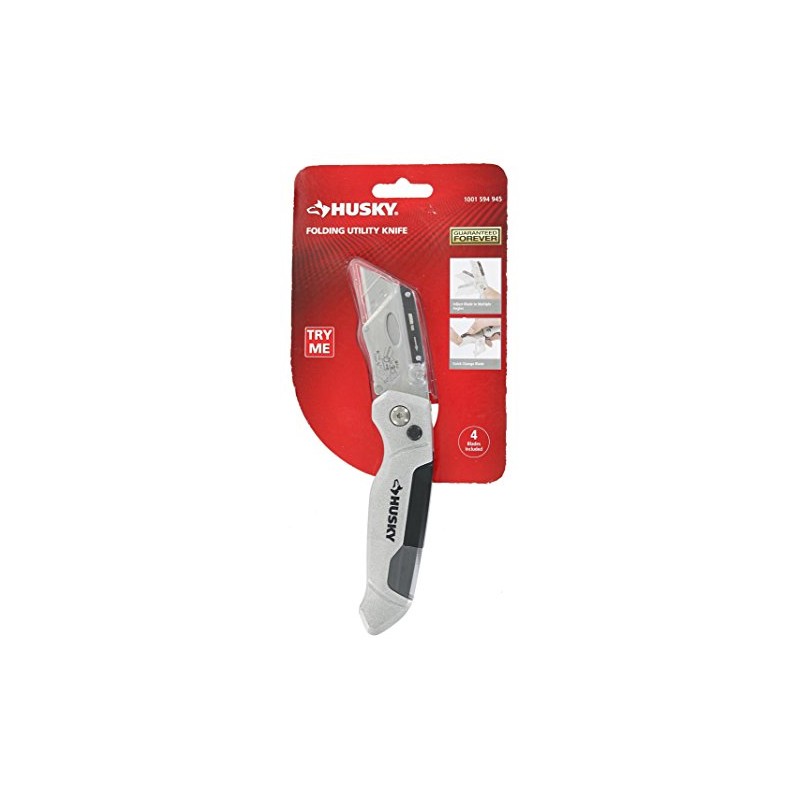 Husky 1001594945 Metal 3-Position Flip Folding Utility Knife with 4