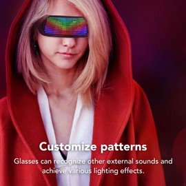 LED Light Up Glasses, Customizable Bluetooth Luminous Glasses APP Controlled, Text Doodle Animation Image Display, RGB Smart Glasses for Parties Raves Masquerade