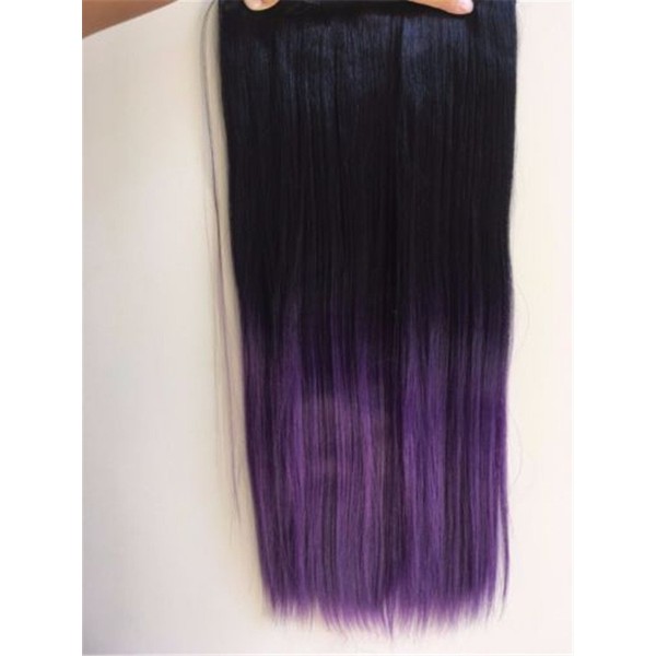 Long Thick One Piece Half Head Straight Ombre Clip in Hair Extensions (Col. Natural black to Purple)