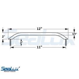 SeaLux Marine 12" Stud Mount Handrail, 7/8" Oval SS Tubing Handrail Grab Handle with Welded 1/4"x 2" Studs