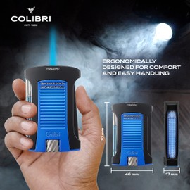 Colibri Daytona Windproof Butane Torch Lighter: Adjustable Flame, Refillable Single-Jet Cigar Lighter, Ergonomic Design with Fuel Window (Matte Blue)