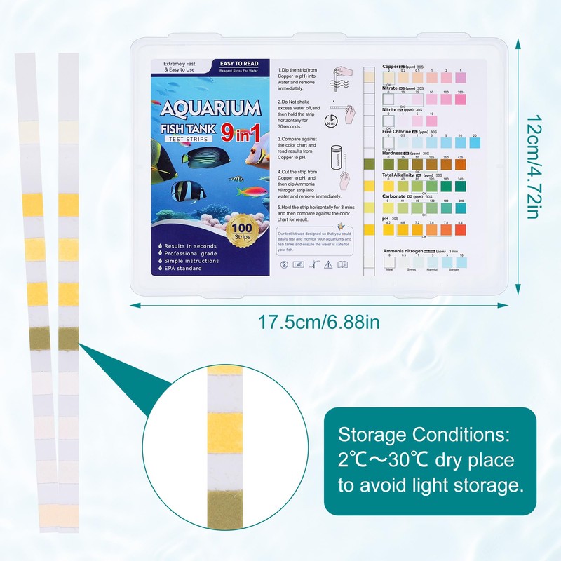 Huiguli 100 PCS 9-in-1 Aquarium Test Strips, Fish Tank Test