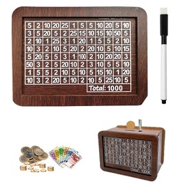 Wooden Money Box, Reusable Money Box, Piggy Bank with Marker, Money Box, Children's Savings Target, for Adults and Children