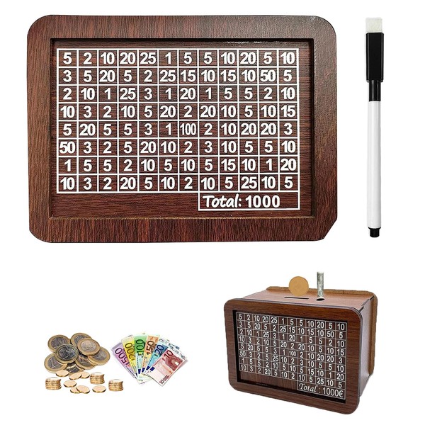 Wooden Money Box, Reusable Money Box, Piggy Bank with Marker,