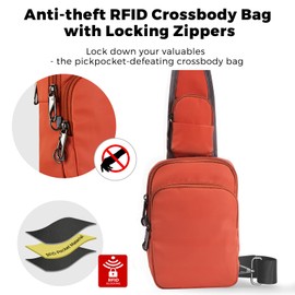 VADOO Sling Bag, Crossbody Bag with Zipper Lock, RFID Blocking & Water Resistant for Men and Women - Small Fanny Pack for Travel (Orange)