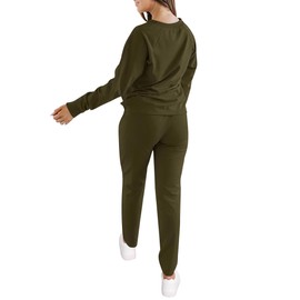 KIRUNDO Womens Sweatsuits 2 Piece Set 2024 Fall Winter Button Henley Sweatshirt Drawstring Pants Lounge Sets with Pockets(Army Green, Medium)