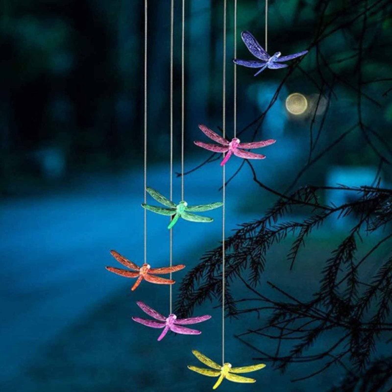 Solar Dragonfly Wind Chime Outdoor LED Wind Chime Garden Yard