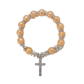 YIYUGEY ㅤYellow Glass Beads Stretch Cross Pendant Bracelet Charm Catholic First Communion Confirmation Religious Baptismal Bohemian Natural Stone Beaded Bracelet Jewelry for Women