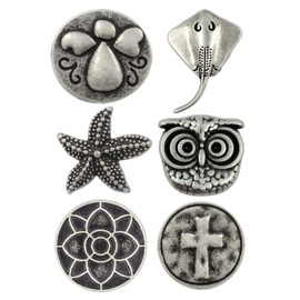 Bezelry 12 Pieces Mixed Craft Making Antique Silver Color Metal Shank Buttons. 2 Pieces per Style.