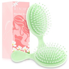 NICEMOVIC Mini Wet Hair Brush 2 Pack, Bridesmaid Gifts Party Favors Stocking Stuffer, Travel Hair Brush for Kids Baby Toddler Women Girls, Small Travel Size Mini HairBrush for Purse Essentials (Green)