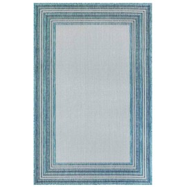 Liora Manne CARMEL Indoor/Outdoor Power Loomed Synthetic Blend Low Profile Area Rug - Transitional Border Global Colorful (Multi Border Aqua) (7'10" x 9'10")