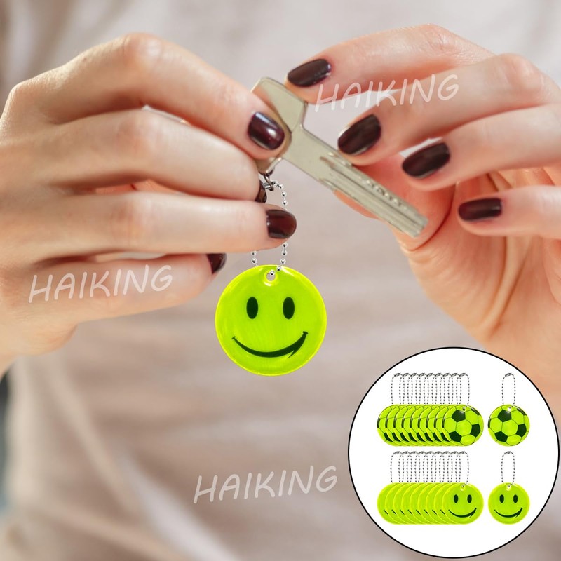 HAIKING Reflective Keychains, 20 PCS Night Light Soccer and Smile