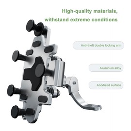 EFEALL Motorcycle Phone Mount for Rearview Mirror, Aluminum Alloy Motorcycle Mirror Mount Phone Holder with Vibration Damper, 360° Rotatable Motorcycle Phone Holder for 4.0-7.0 inch Phone, Silvery