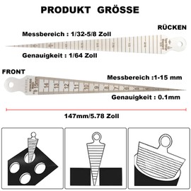 KEWAYO Stainless Steel Ruler, Wedge Feeler Gauge, Taper Gauge, Depth Ruler, 1-15 mm Stainless Steel Splitting Gauge, Welding Ruler, Portable Ruler for Carpenter Drawings for Taper Measurement