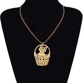DALANE Stainless Steel Cute Kitten Cat Necklace Fahsion 18k Gold Plated Pendant Pets Jewelry for Women Cat Lovers Gifts (Gold Plated Basket Cat)