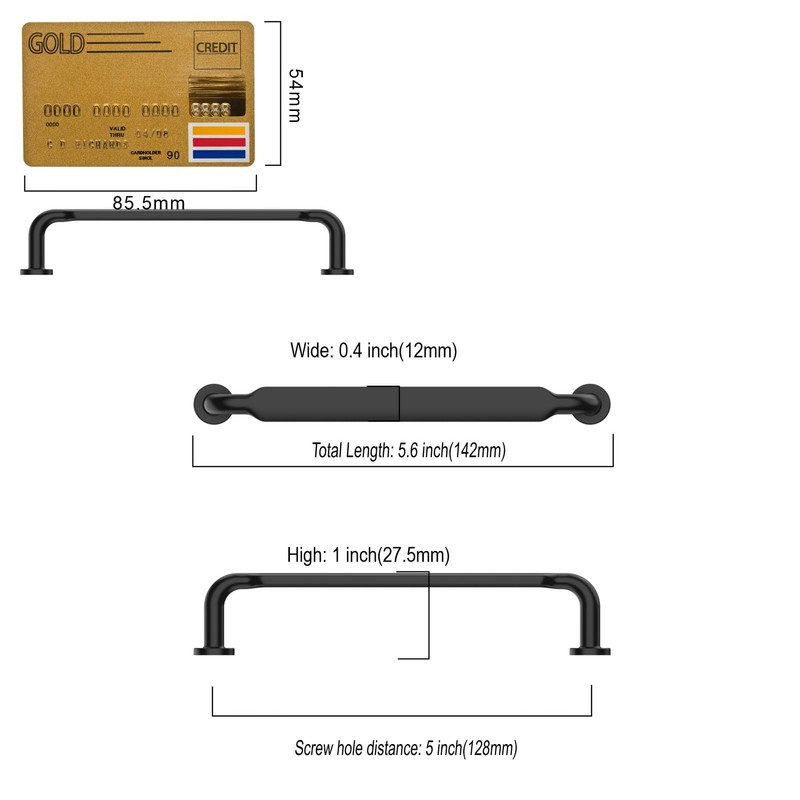 Amerdeco 10 Pack Matte Black Cabinet Pulls 5 Inch(128mm) Hole