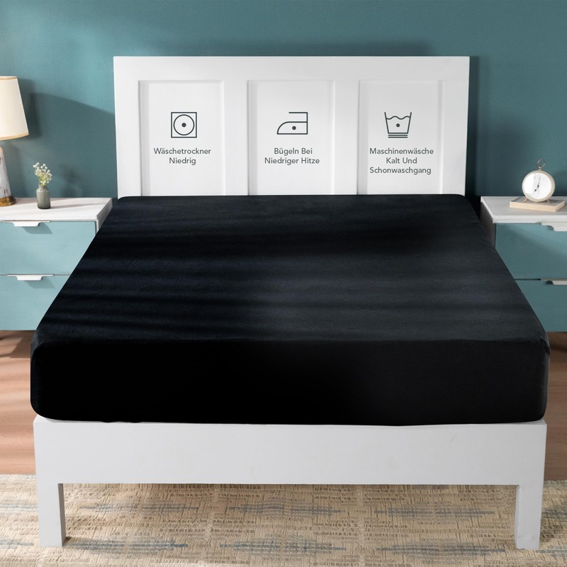 Utopia Bedding Jersey Fitted Sheet, Black, 140 x 200 cm