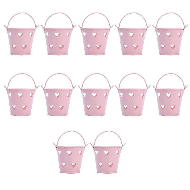 12pcs Mini Metal Bucket Hollow Heart Shaped Bucket with Handle