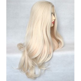 BLUPLE Platinum Blonde 60# Synthetic Wig Long Natural Wavy Heat Resistant Synthetic Hair Replacement Full Wigs Middle Part for Women 22 Inch (No Lace Wig)