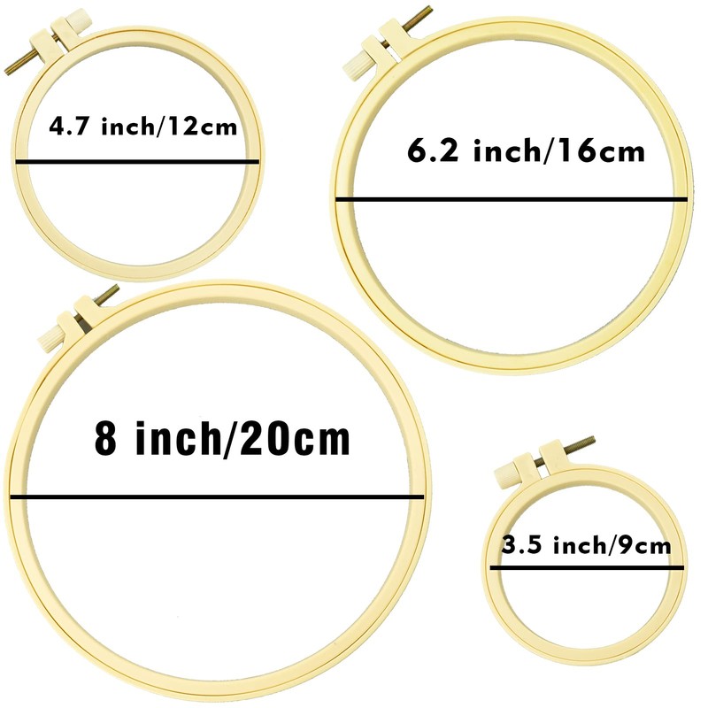 SZCXDKJ 4Pcs 4 Sizes Round Embroidery Hoop Plastic Circle Cross