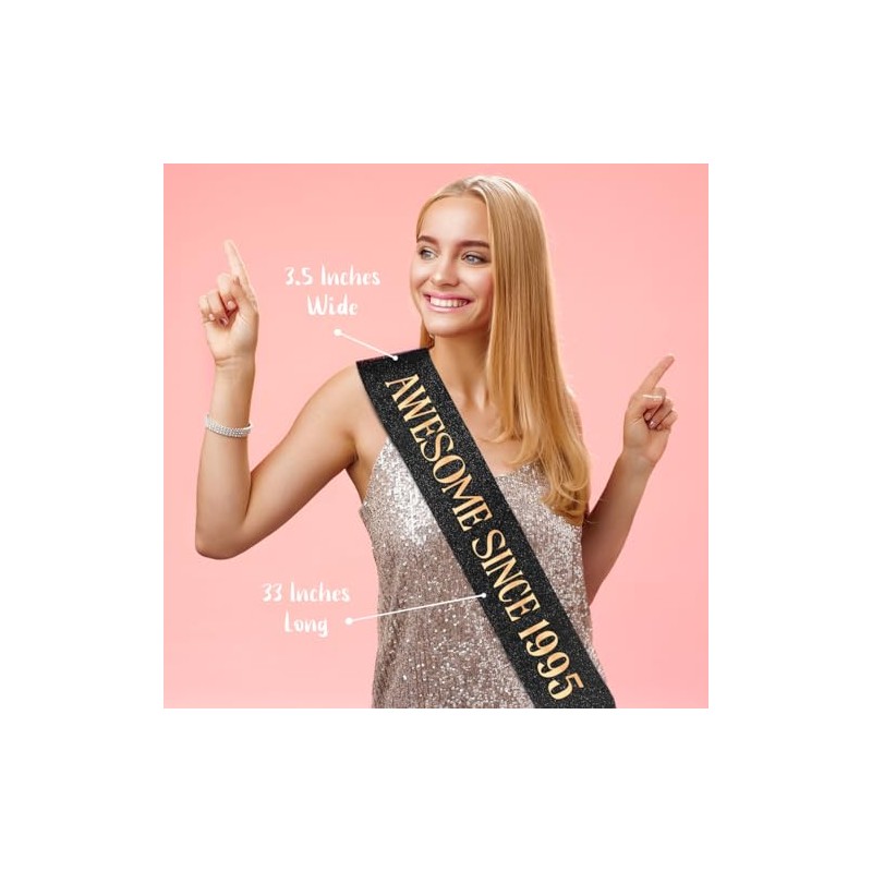 PartyForever Awesome Since 1995 Sash – Black Glitter Sash with