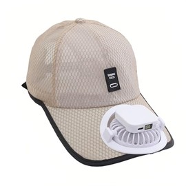 Solar Powered Fan Hat for Men Women Summer Breathable Mesh Baseball Cap with USB Rechargeable Fan Sun Protection Cap Beige
