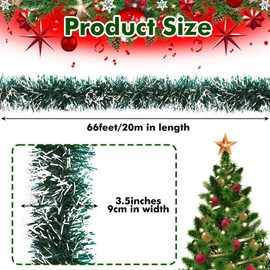 CEWOR 66 Feet Christmas Tinsel Garland for Christmas Tree Decorations, Green and White Tinsel Garland Holiday Decor for Outdoor or Indoor Use, Wedding Birthday Party Supplies