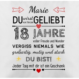 Kissenbezug - Du wirst von Herzen geliebt 18 Jahre | 18 Geburtstag Mädchen Geschenke | 18 Geburtstag Jungen Geschenk | Geschenkideen 18 Jahre - 50 x 50 cm - Weiß - Geburtstagsgeschenk Name