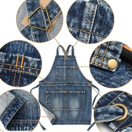 Jeanerlor Women's Cross Back Apron with Tool Pockets for Women Denim Work Teacher Aprons for Hair Stylist Cooking Kitchen (Blue) Adjustable S to M