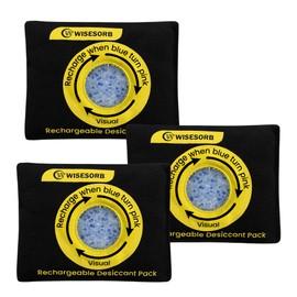 Wisesorb 100g Reusable Silica Gel Desiccant Packs, Rechargeable Dehumidifier Moisture Absorbers with Color Indicator for Bins, Gun Safes, Suitcases, 3D Printing Filaments, Electronics, Cars [3 Pack]