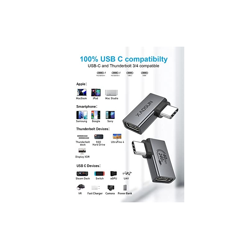 XAOSUN Adaptador USB C de Ángulo Recto, USB C a