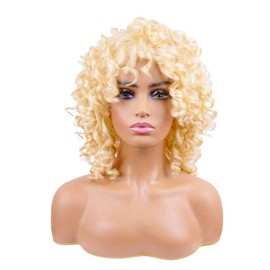 Short Loose Curly Wigs Big Curly Wigs for Black Women Afro Curly Wigs with Bangs Synthetic Curly Hair Wig Natural Hair Wigs for Women Blonde Short Wigs for Black Women (#613 Blonde)
