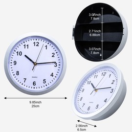 Hidden Safe Wall Clock, Valuables Diversion Safe, 10 inch Plastic Clock Secret Safe for Room，Hidden Compartment Container Box, Key Hidden Safe Storage- Silver