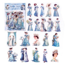 Vesaneae 40 PCS Vintage Washi People Stickers, Fashion Girls Scrapbook Stickers, Retro Style for Journals Supplies Paper DIY Crafts (Blue)