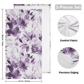HUAZHIKOU Vintage Purple Floral Leaves Hand Towels for Bathroom Set of 2 Microfiber Watercolor Modern Abstract Ink Flower Print Kitchen Towels Decorative Bathroom Towels for Bath Guest Shower 14"x28"