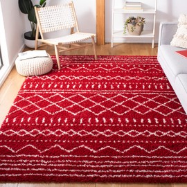 SAFAVIEH Arizona Shag Collection Area Rug - 5'1" x 7'6", Red & Ivory, Moroccan Design, Non-Shedding & Easy Care, 1.6-inch Thick Ideal for High Traffic Areas in Living Room, Bedroom (ASG741Q)