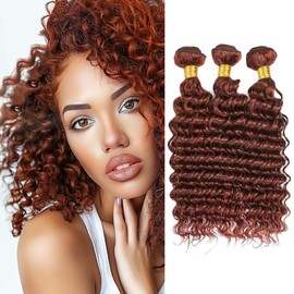 Color 33 Deep Wave Bundles Human Hair Reddish Brown Bundles 22 24 26 Inch Suitable for Diverse Styling Needs Offering Full and Thick Hair