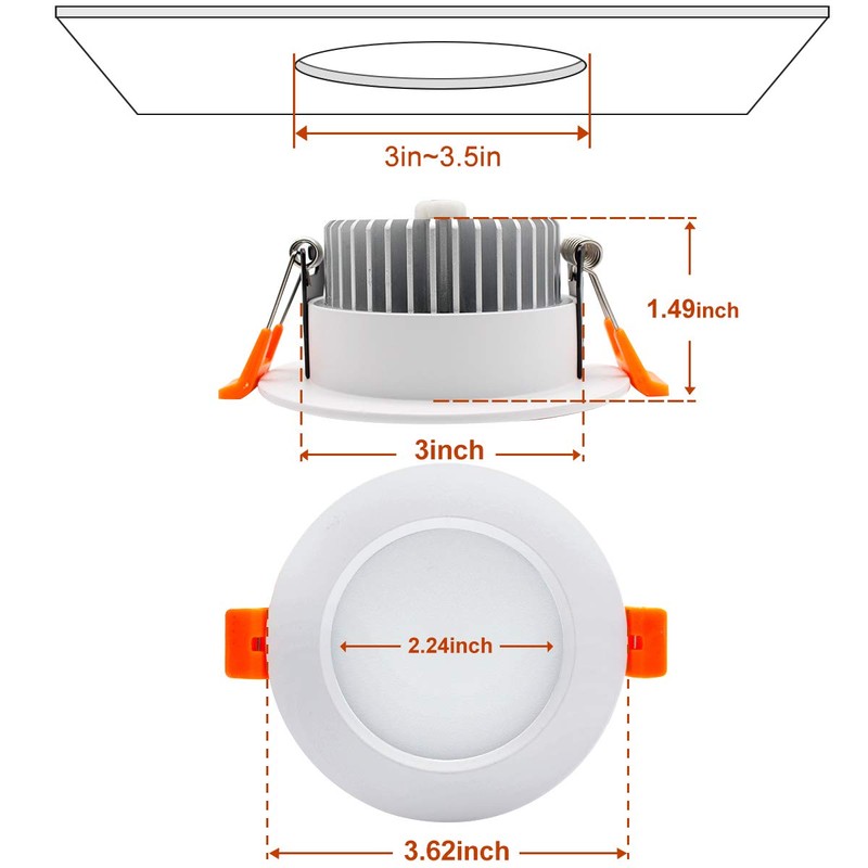YGS-Tech 3.5 Inch LED Recessed Lighting, Dimmable Downlight 7W(55W Halogen