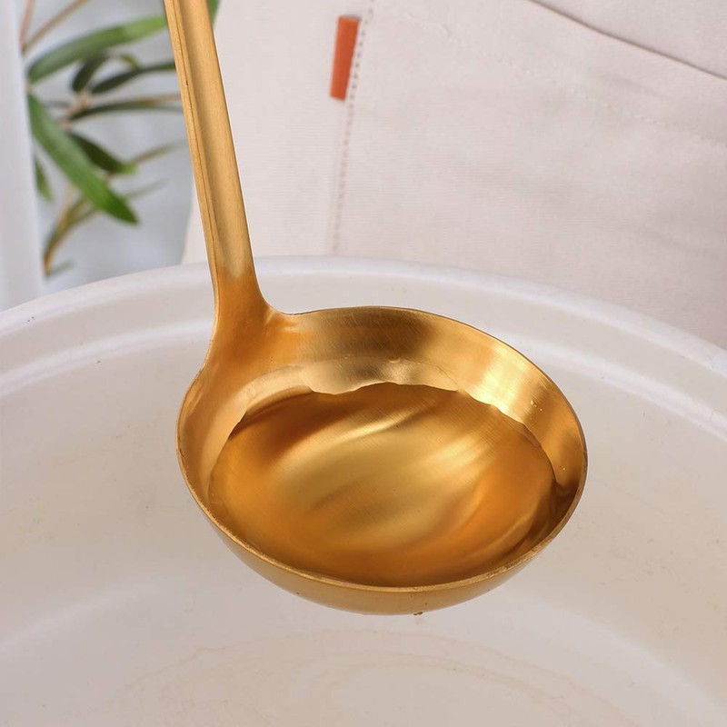 2 Pieces Gold Metal Soup Ladle Colander Set, Long Handle