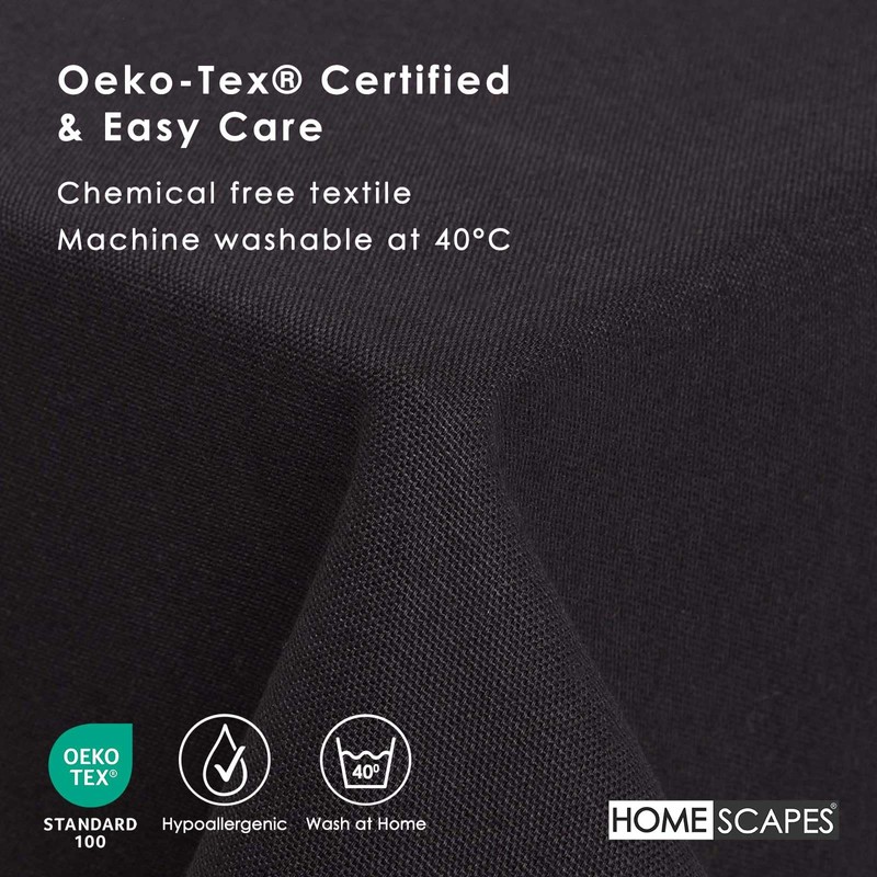 HOMESCAPES Black Table Cloth, Plain Cotton Tablecloth, Rectangular, Handcrafted &