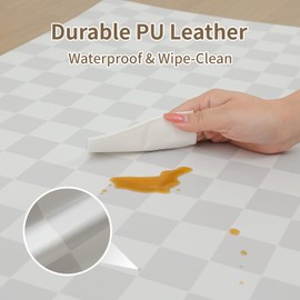 Yumiio Large Vegan Leather Baby Play Mat for Floor,1.3"Thick Foam 59x82 Foldable Waterproof Kids Play Mat,Stylish and Just Wipe-Clean Playmat for Baby Play on Floor (Grey Checker)