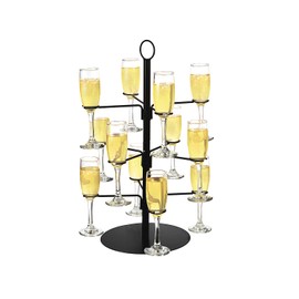 Cocktail Tree Stand, Wine Glass Flight Tasting Display For Drinks, 3 Tier - 12 Holders Champagne Tower Stand For Champagne, Cocktails, Martini, Margarita Cups at Weddings, Bridal Shower (Black)