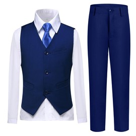 Boys Suit Kids Tuxedo Suits for Toddler Boy Ring Bearer Outfit Blue Formal Dresswear Vest Set Size 7