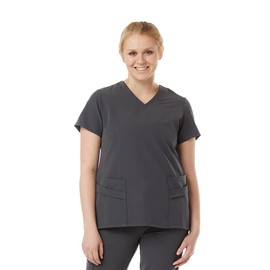 SPECTRUM UNIFORMS Wynd Women's Scrub Top Medical Uniform V-Neck Top Stitch Soft Fabric Outfit Ideal for Women at Hospital Workspace Medical Practice and Professionals - Pack of 2 Steel Grey