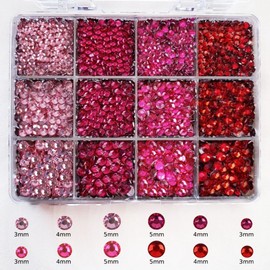 [My Selection] Cost-effective large-size color mix nail flat stone parts 12-piece set, 1 piece, red + pink / [나의셀렉] 가성비 대용량 사이즈 컬러 믹스 네일 평스톤 파츠 12칸 세트, 1개, 레드+핑크