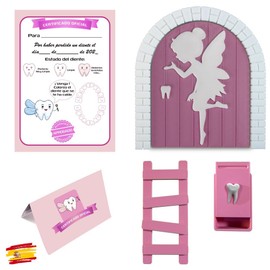 MFS MYFUTURSHOP Myfuturshop® Tooth Fairy Magic Door + Tooth Box + Ladder + 4 Clean Tooth Certificates Original Gift for Boys and Girls (Pink)