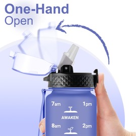 GOPPUS 1L/32oz Water Bottle with Straw 1 Litre Sports Bottle with Time Markings Motivational Drinking Bottles with Measuring Reusable Gym Water Bottles for Men Leakproof Drinks Bottles BPA Free Tritan